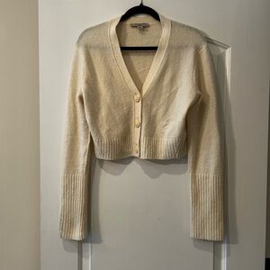 AllSaints Cream Cropped V-Neck Button Cardigan
